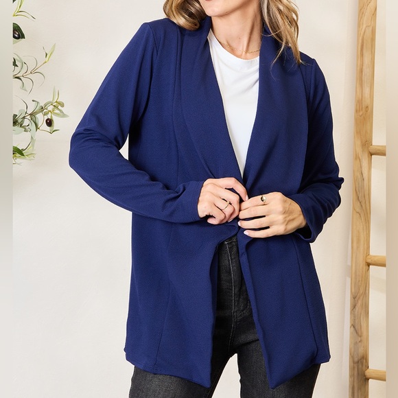 NEW Heimish PLUS + REG Size Navy Blue Open Front Lightweight Blazer Jacket - Picture 1 of 6